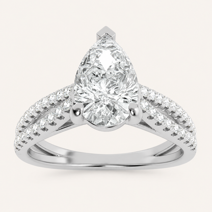 2.00 CT Pear Cut Lab Grown Diamond Cross Shank Accented Engagement Ring