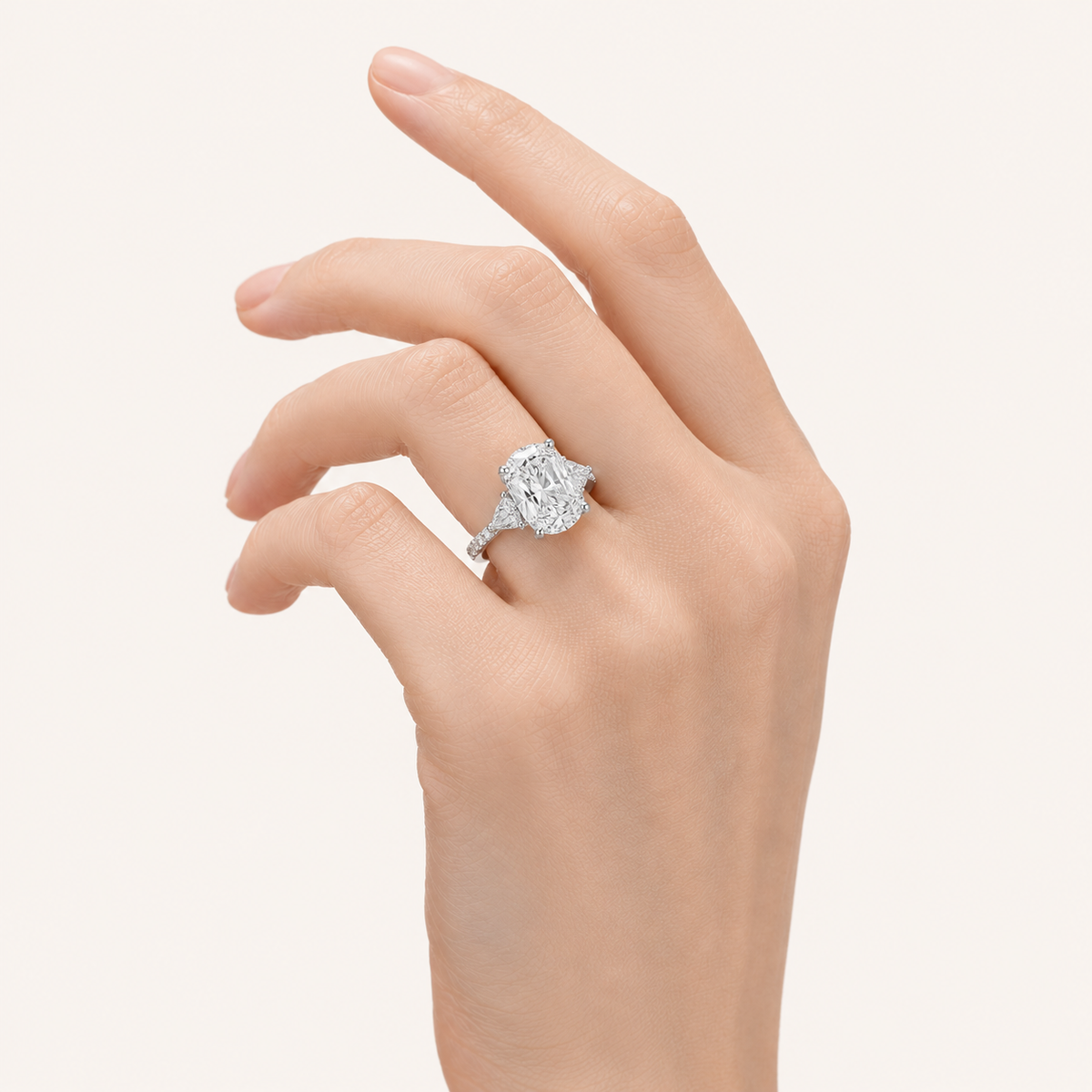 6.5 CT Elongated Cushion Cut Lab Grown Diamond Bold Accented Engagement Ring