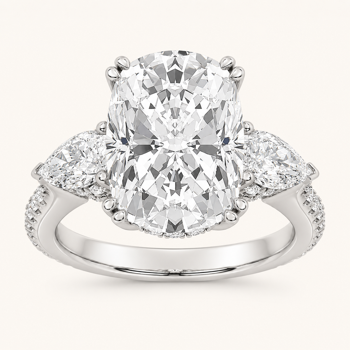 6.5 CT Elongated Cushion Cut Lab Grown Diamond Bold Accented Engagement Ring