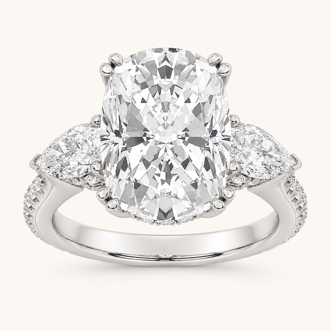6.5 CT Elongated Cushion Cut Lab Grown Diamond Bold Accented Engagement Ring