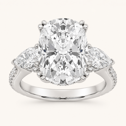 6.5 CT Elongated Cushion Cut Lab Grown Diamond Bold Accented Engagement Ring