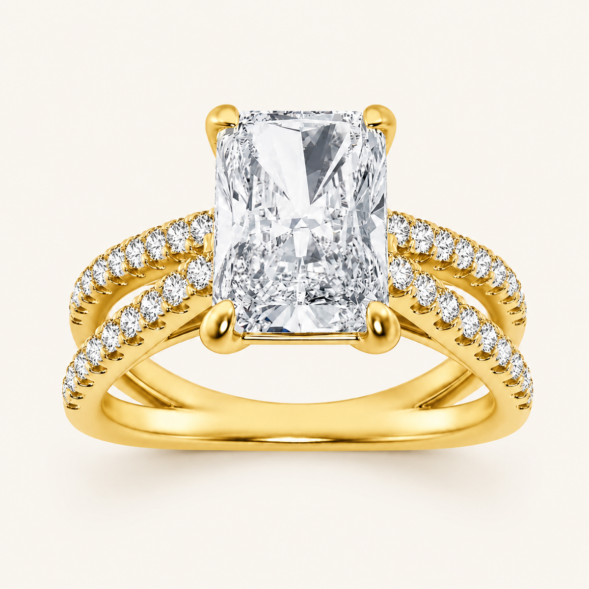 2.00 CT Radiant Cut Lab Grown Diamond Side Stone Solitaire Ring
