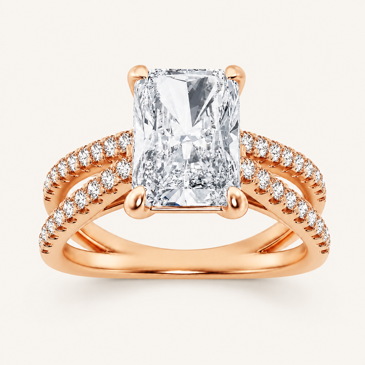 2.00 CT Radiant Cut Lab Grown Diamond Side Stone Solitaire Ring