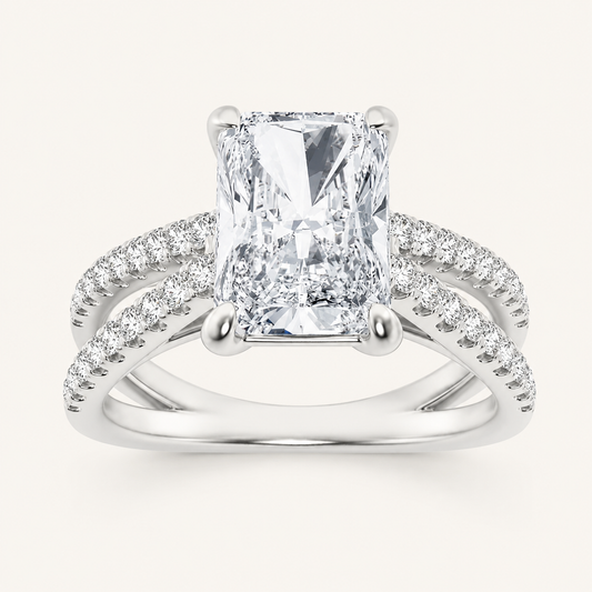 2.00 CT Radiant Cut Lab Grown Diamond Side Stone Solitaire Ring
