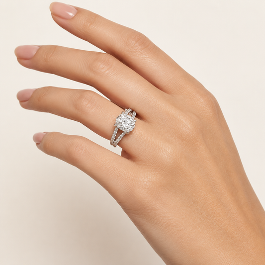 2.00 CT Round Cut Lab Grown Diamond Cross Shank Accented Side Stone Solitaire Ring