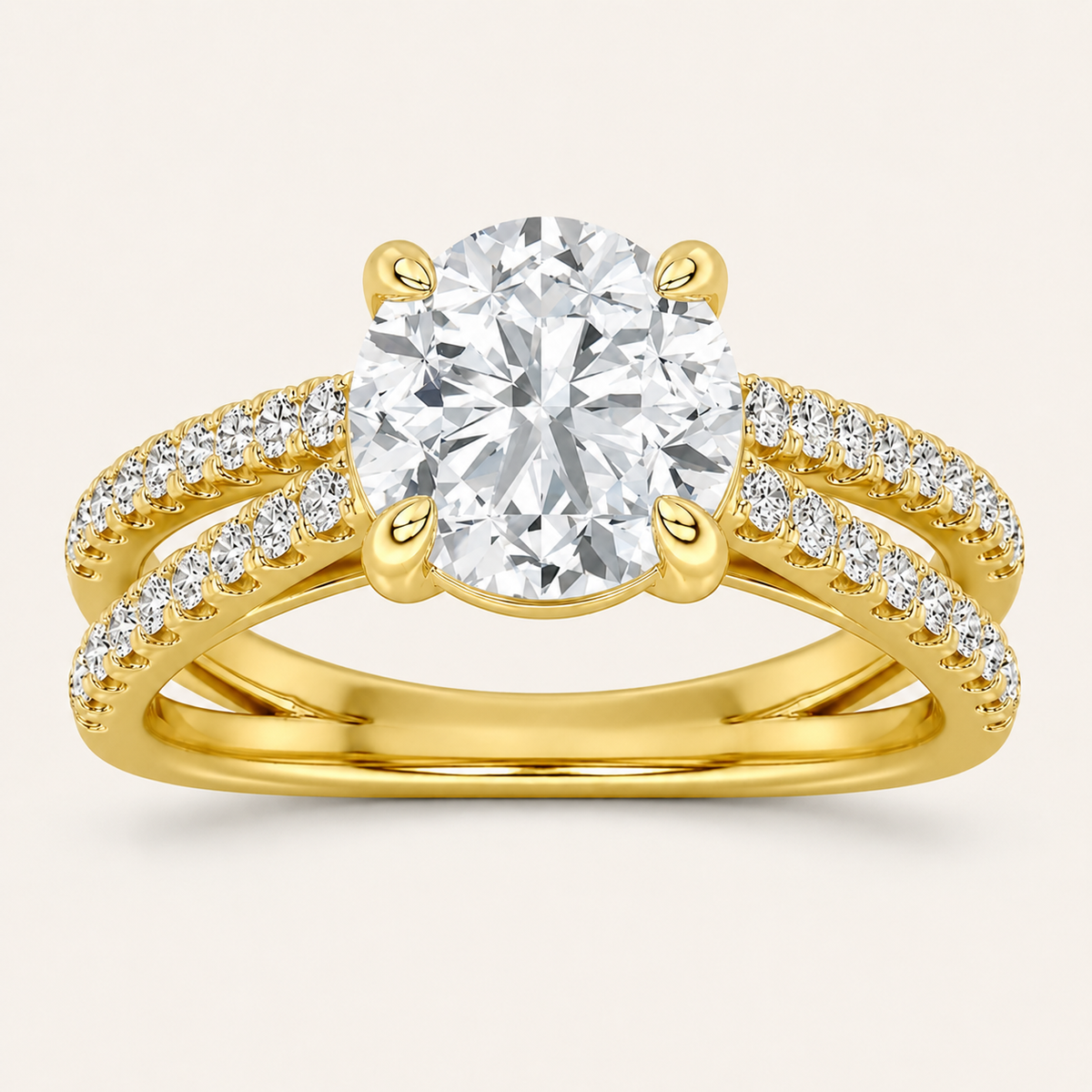 2.00 CT Round Cut Lab Grown Diamond Cross Shank Accented Side Stone Solitaire Ring