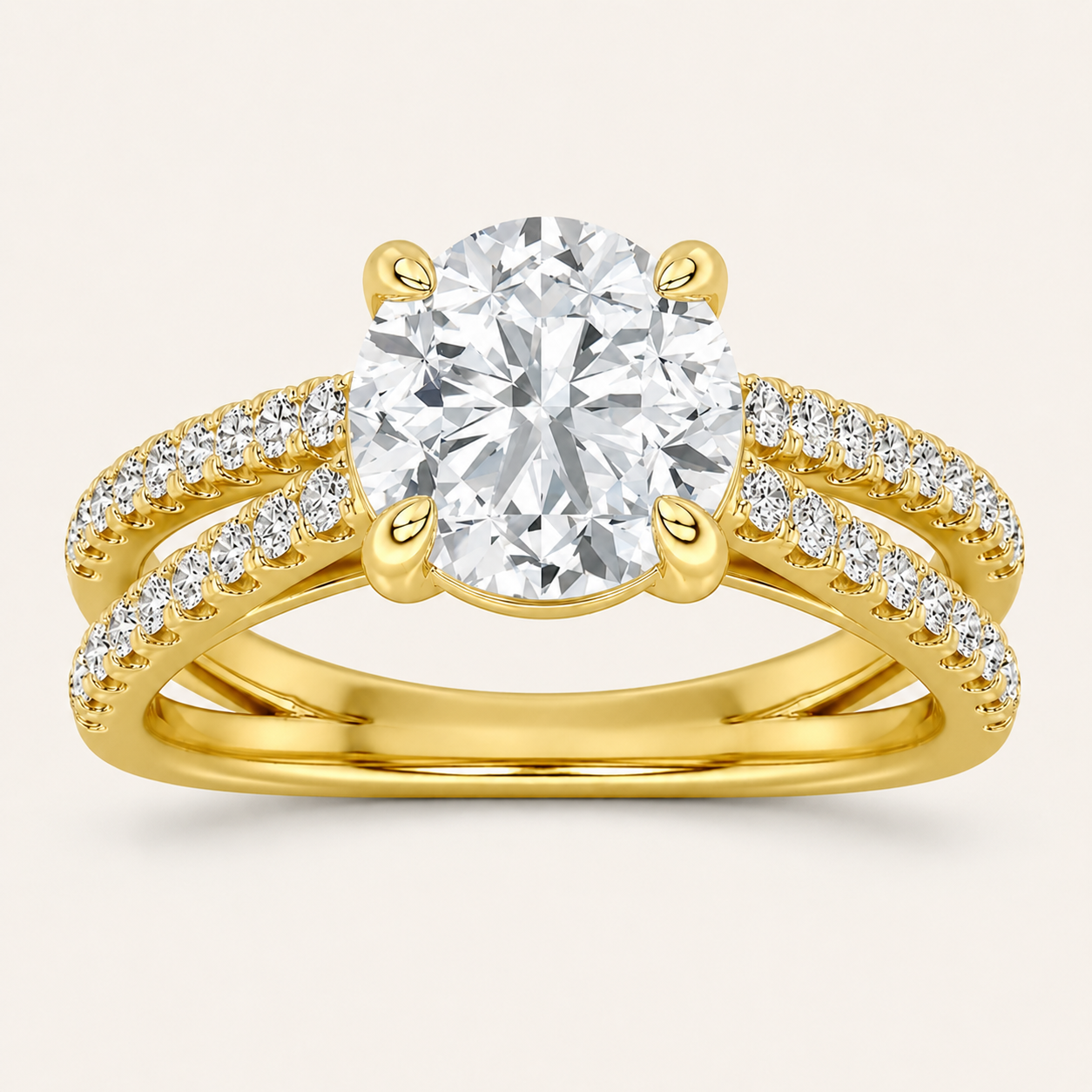 2.00 CT Round Cut Lab Grown Diamond Cross Shank Accented Side Stone Solitaire Ring