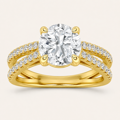 2.00 CT Round Cut Lab Grown Diamond Cross Shank Accented Side Stone Solitaire Ring