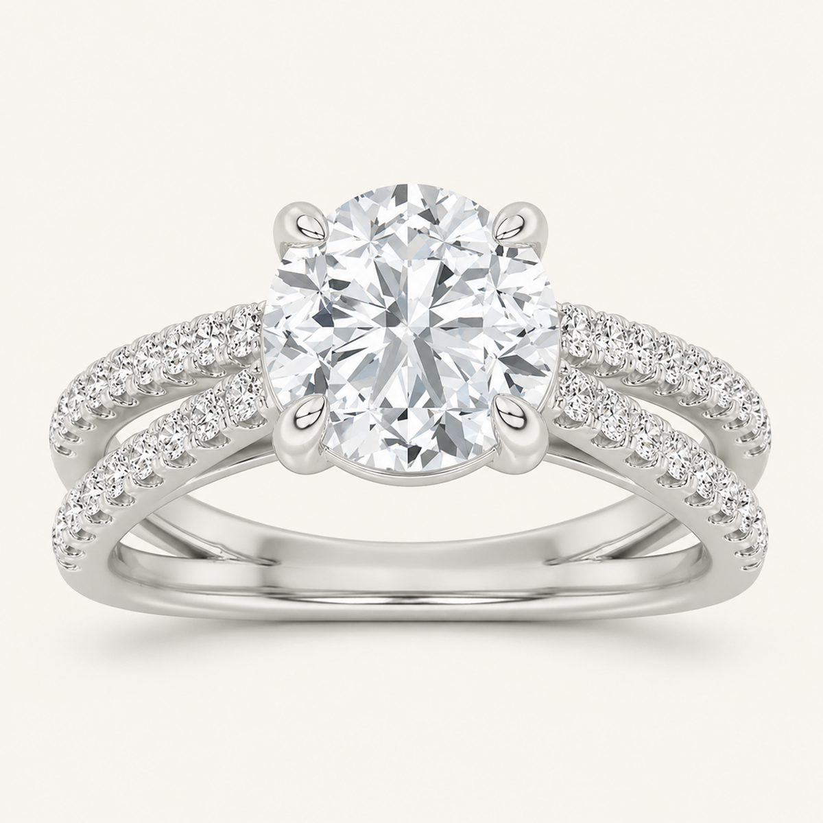 2.00 CT Round Cut Lab Grown Diamond Cross Shank Accented Side Stone Solitaire Ring