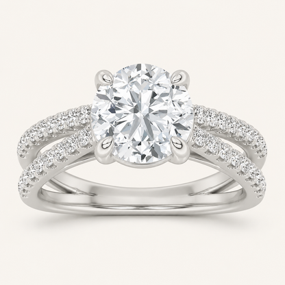 2.00 CT Round Cut Lab Grown Diamond Cross Shank Accented Side Stone Solitaire Ring