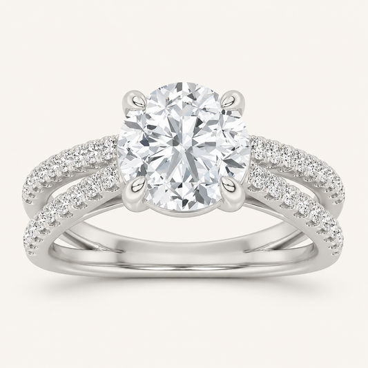 2.00 CT Round Cut Lab Grown Diamond Cross Shank Accented Side Stone Solitaire Ring