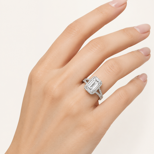 8.00 CT Emerald Cut Lab Grown Diamond Bold Statement Accented Ring