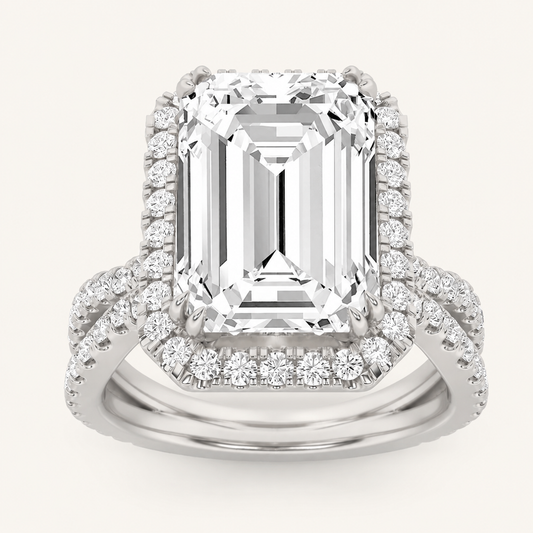 8.00 CT Emerald Cut Lab Grown Diamond Bold Statement Accented Ring