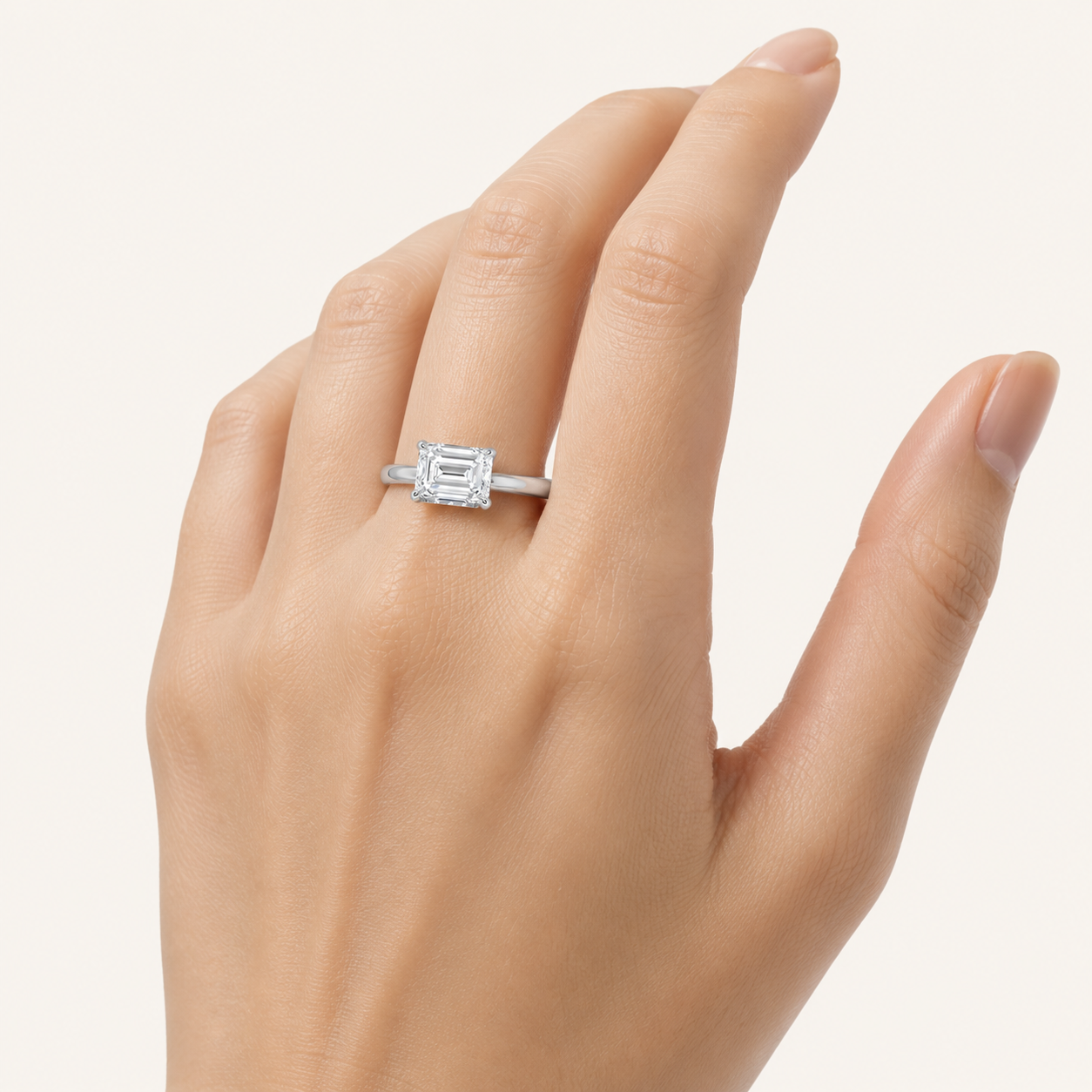 1.5CT Emerald Cut Lab Grown Diamond East West Solitaire Ring