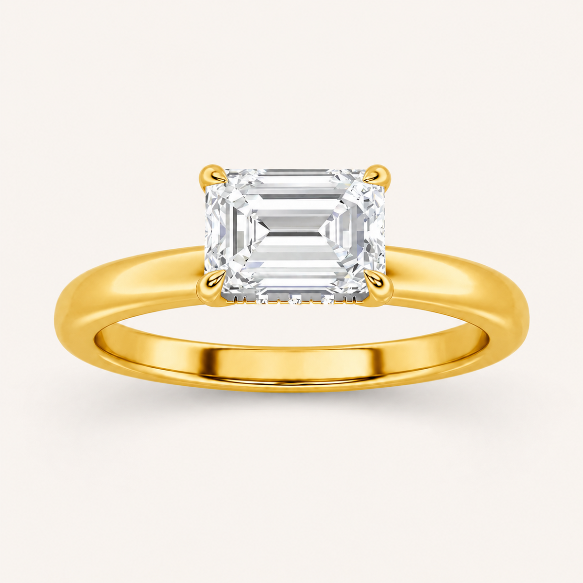 1.5CT Emerald Cut Lab Grown Diamond East West Solitaire Ring