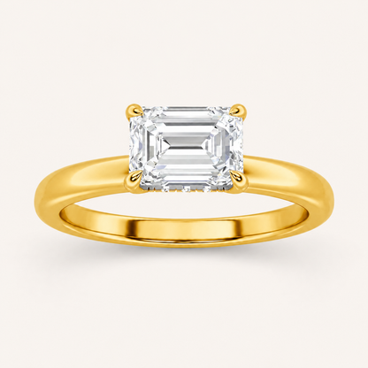 1.5CT Emerald Cut Lab Grown Diamond East West Solitaire Ring