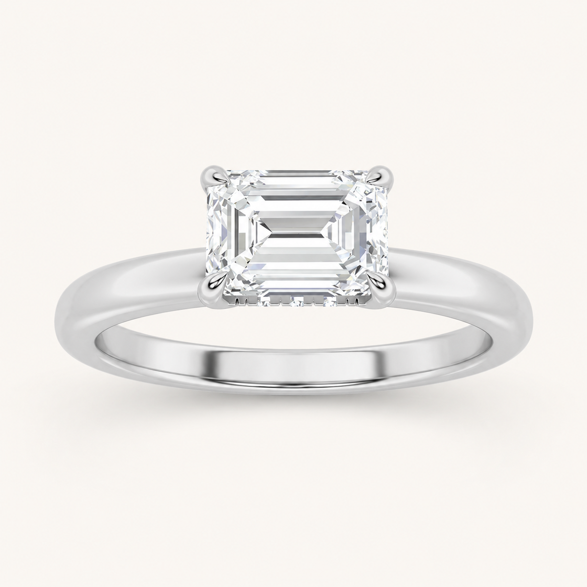 1.5CT Emerald Cut Lab Grown Diamond East West Solitaire Ring