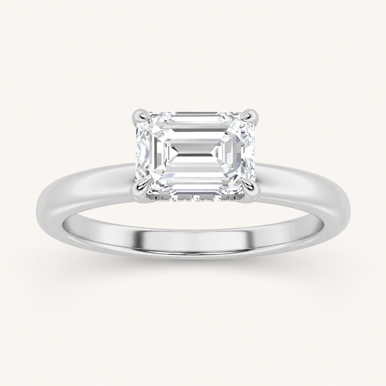 1.5CT Emerald Cut Lab Grown Diamond East West Solitaire Ring