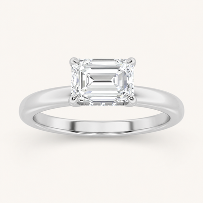 1.5CT Emerald Cut Lab Grown Diamond East West Solitaire Ring
