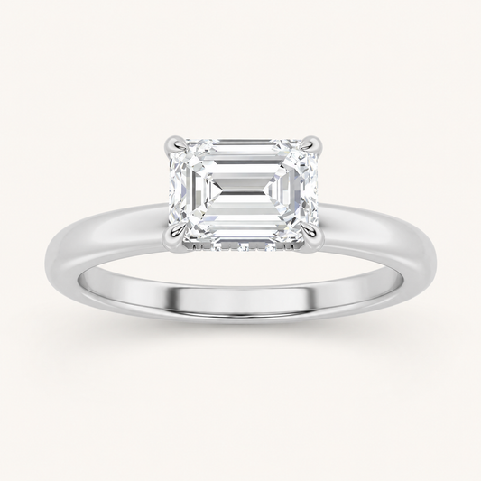 1.5CT Emerald Cut Lab Grown Diamond East West Solitaire Ring