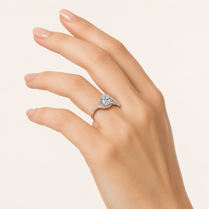 2.00 CT Oval Cut Lab Grown Diamond Swirl Shank Accented Engagement Ring