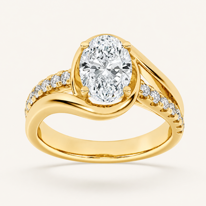 2.00 CT Oval Cut Lab Grown Diamond Swirl Shank Accented Engagement Ring