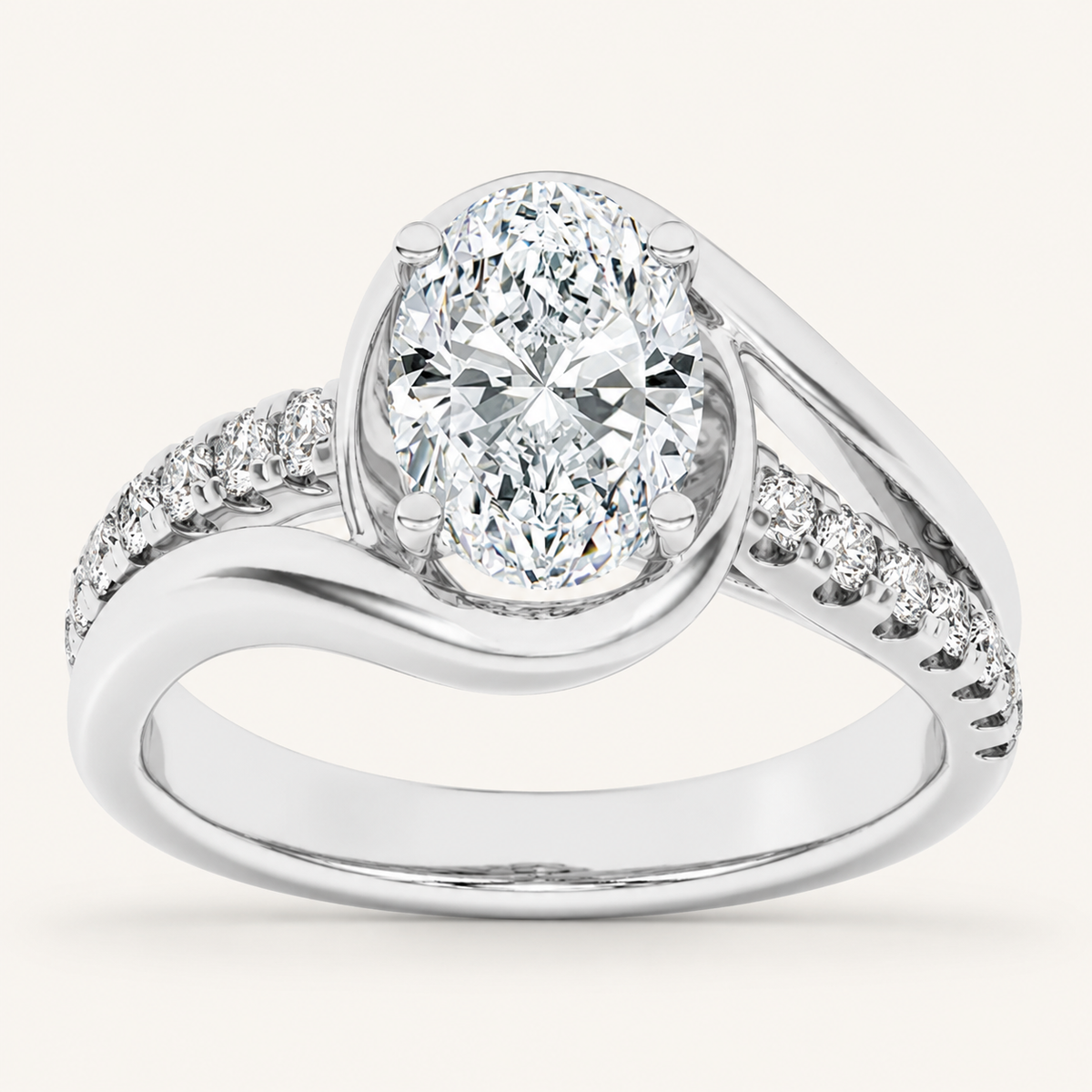 2.00 CT Oval Cut Lab Grown Diamond Swirl Shank Accented Engagement Ring