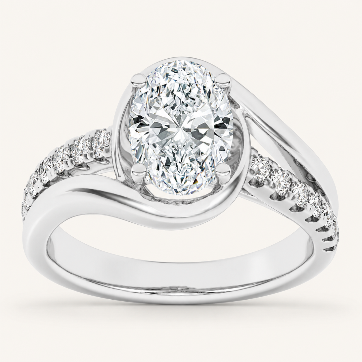2.00 CT Oval Cut Lab Grown Diamond Swirl Shank Accented Engagement Ring