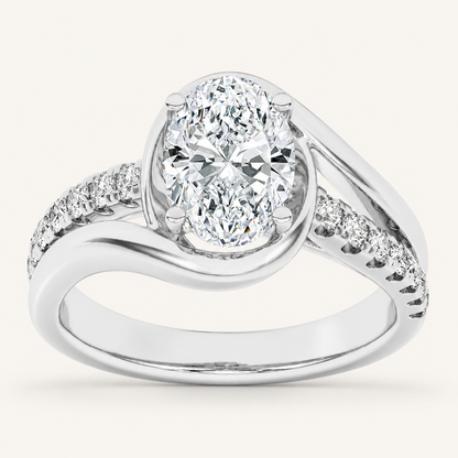2.00 CT Oval Cut Lab Grown Diamond Swirl Shank Accented Engagement Ring