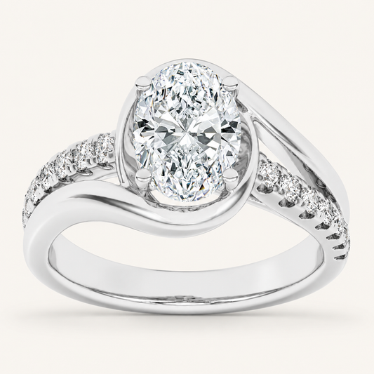 2.00 CT Oval Cut Lab Grown Diamond Swirl Shank Accented Engagement Ring
