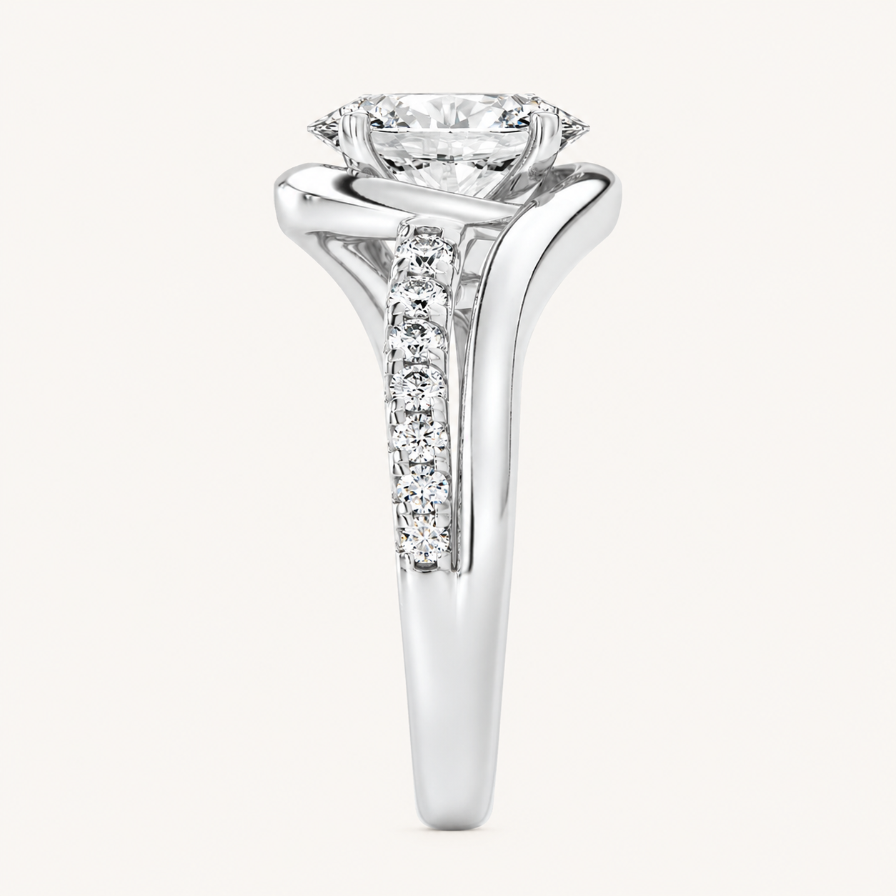 2.00 CT Oval Cut Lab Grown Diamond Swirl Shank Accented Engagement Ring