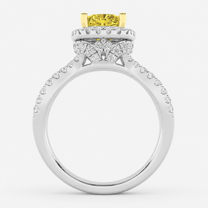 2.25CT Elongated Cushion Cut Lab Grown Diamond Halo Side Stone Ring