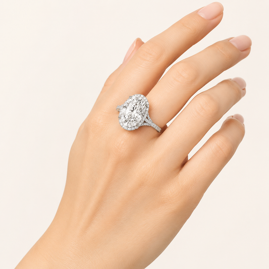 7.50 Ct Oval Cut Lab Grown Diamond Bold Statement Accented Halo Ring