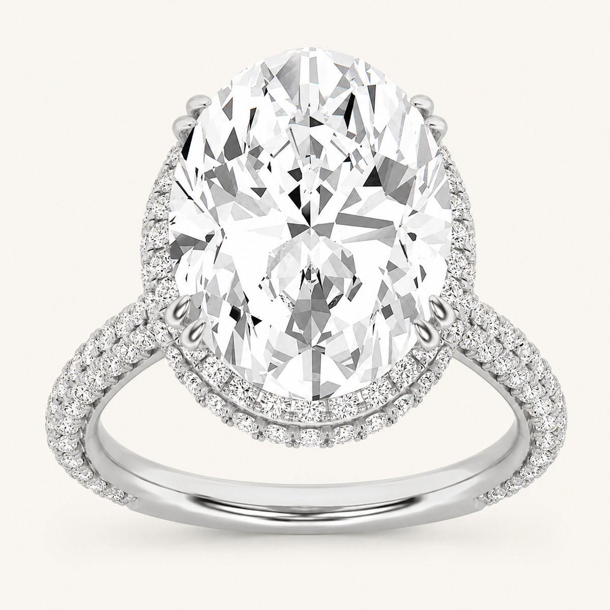 7.50 Ct Oval Cut Lab Grown Diamond Bold Statement Accented Halo Ring