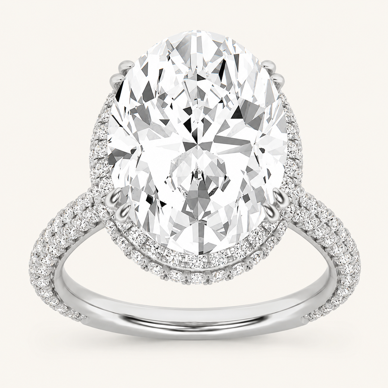 7.50 Ct Oval Cut Lab Grown Diamond Bold Statement Accented Halo Ring