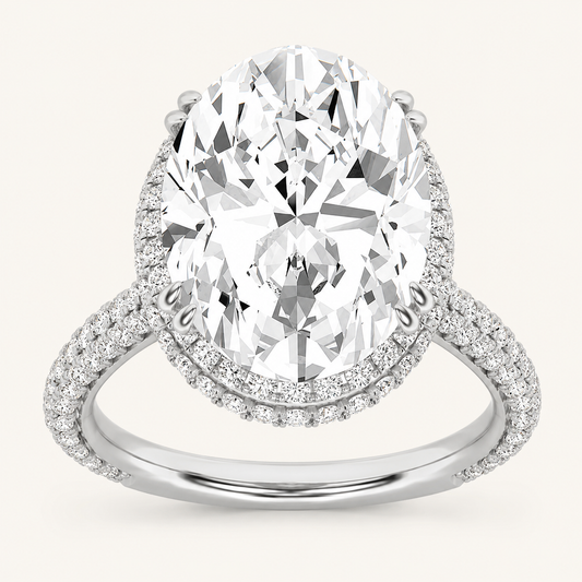7.50 Ct Oval Cut Lab Grown Diamond Bold Statement Accented Halo Ring