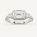 2CT Emerald Cut Lab Grown Diamond East West Accented Three Stone Ring