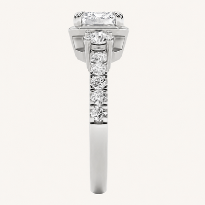 2CT Emerald Cut Lab Grown Diamond East West Accented Three Stone Ring