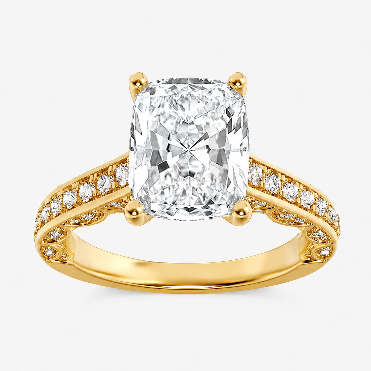 2.5CT Elongated Cushion Cut Lab Grown Diamond Accented Engagement Ring