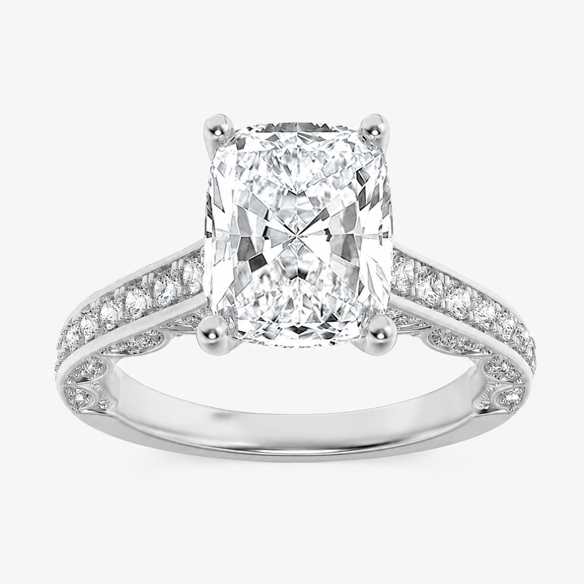 2.5CT Elongated Cushion Cut Lab Grown Diamond Accented Engagement Ring