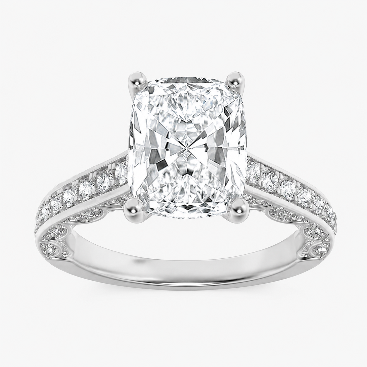 2.5CT Elongated Cushion Cut Lab Grown Diamond Accented Engagement Ring