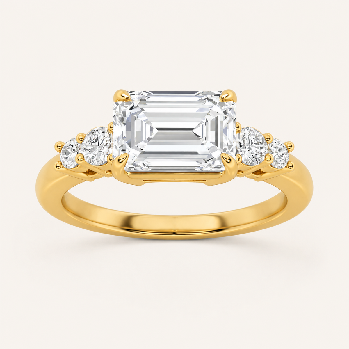 1.5CT Emerald Cut Lab Grown Diamond East West Accented Three Stone Ring
