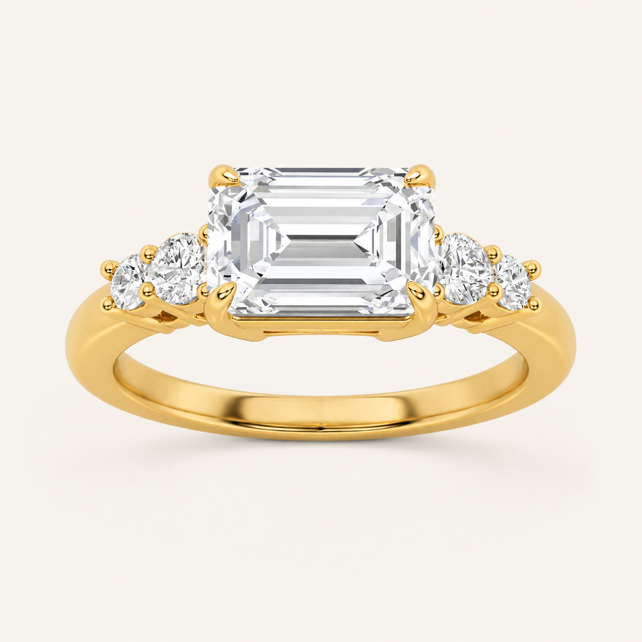 1.5CT Emerald Cut Lab Grown Diamond East West Accented Three Stone Ring