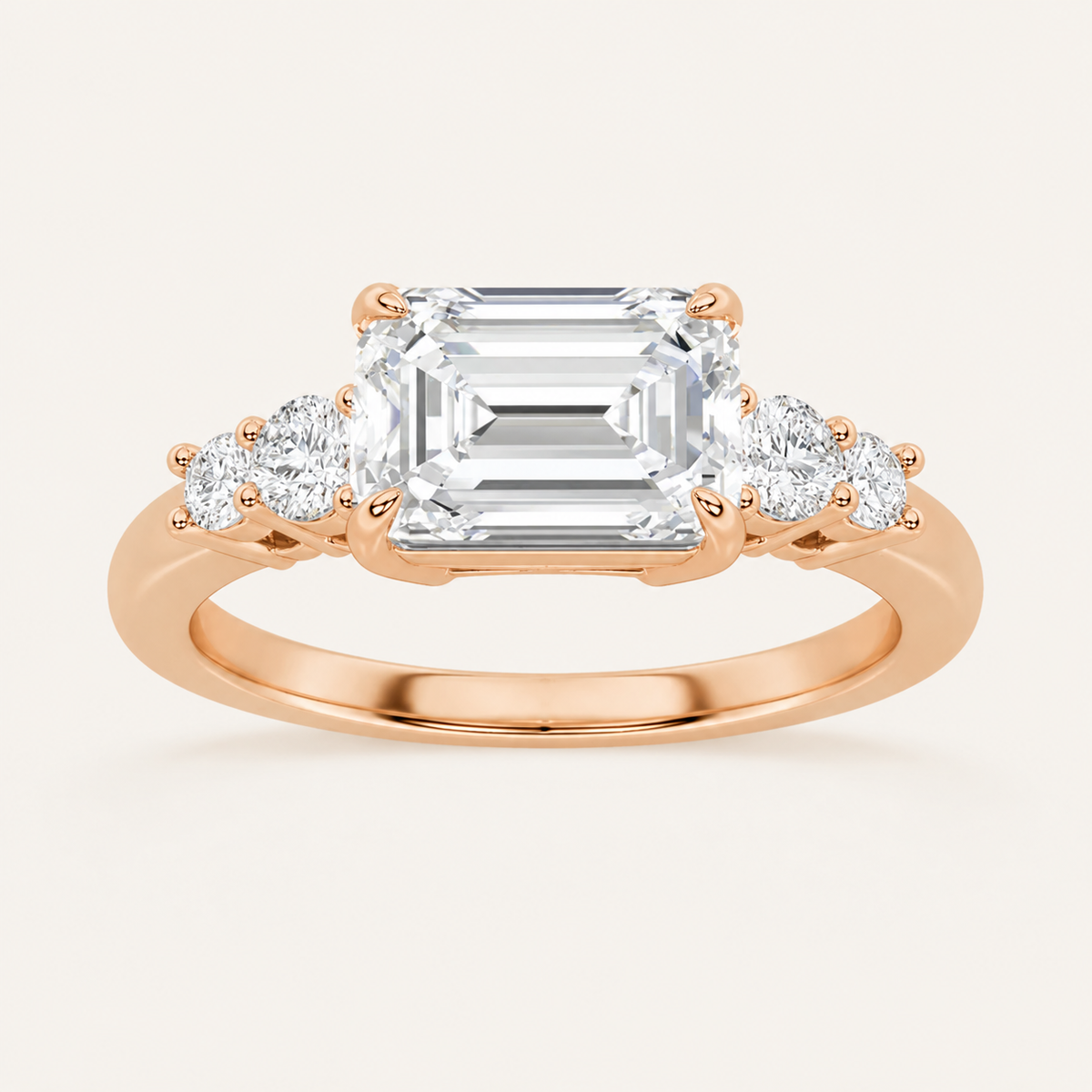 1.5CT Emerald Cut Lab Grown Diamond East West Accented Three Stone Ring