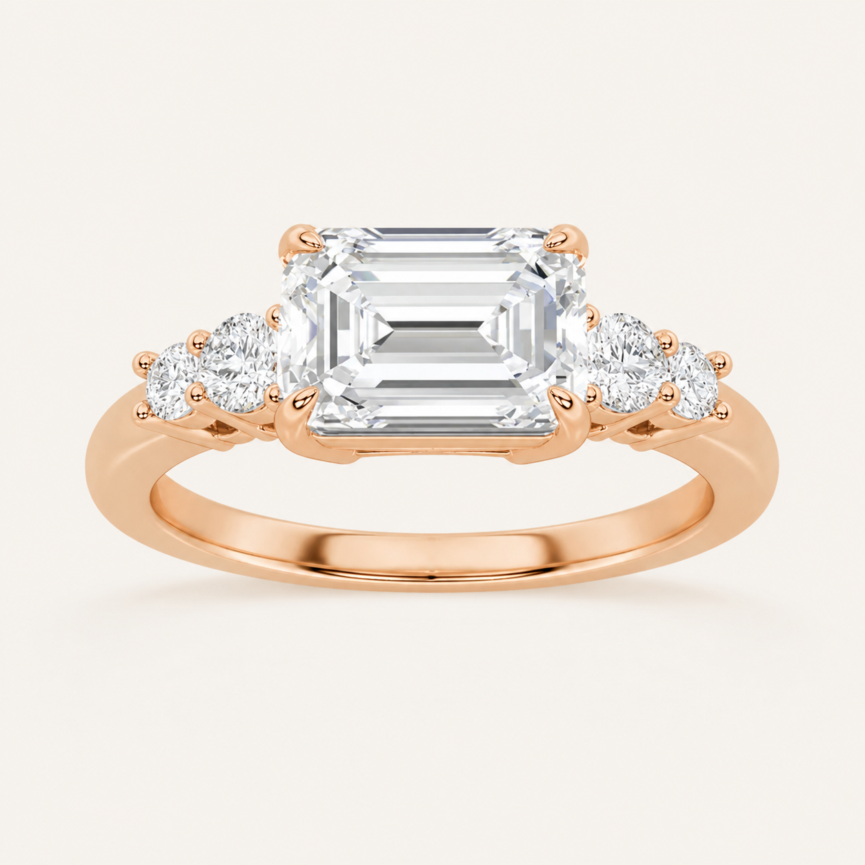 1.5CT Emerald Cut Lab Grown Diamond East West Accented Three Stone Ring