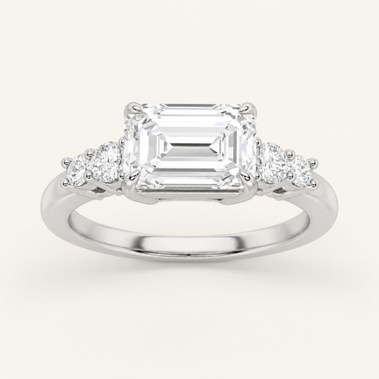 1.5CT Emerald Cut Lab Grown Diamond East West Accented Three Stone Ring