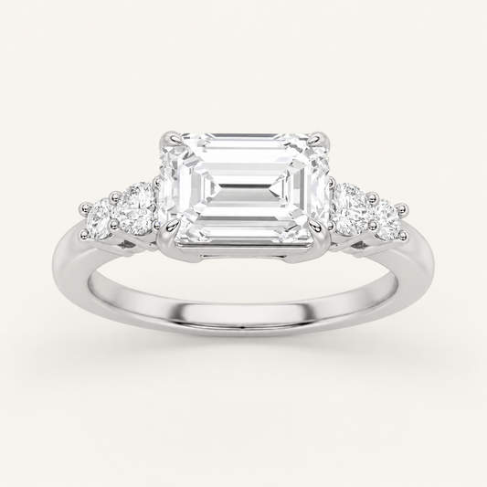 1.5CT Emerald Cut Lab Grown Diamond East West Accented Three Stone Ring