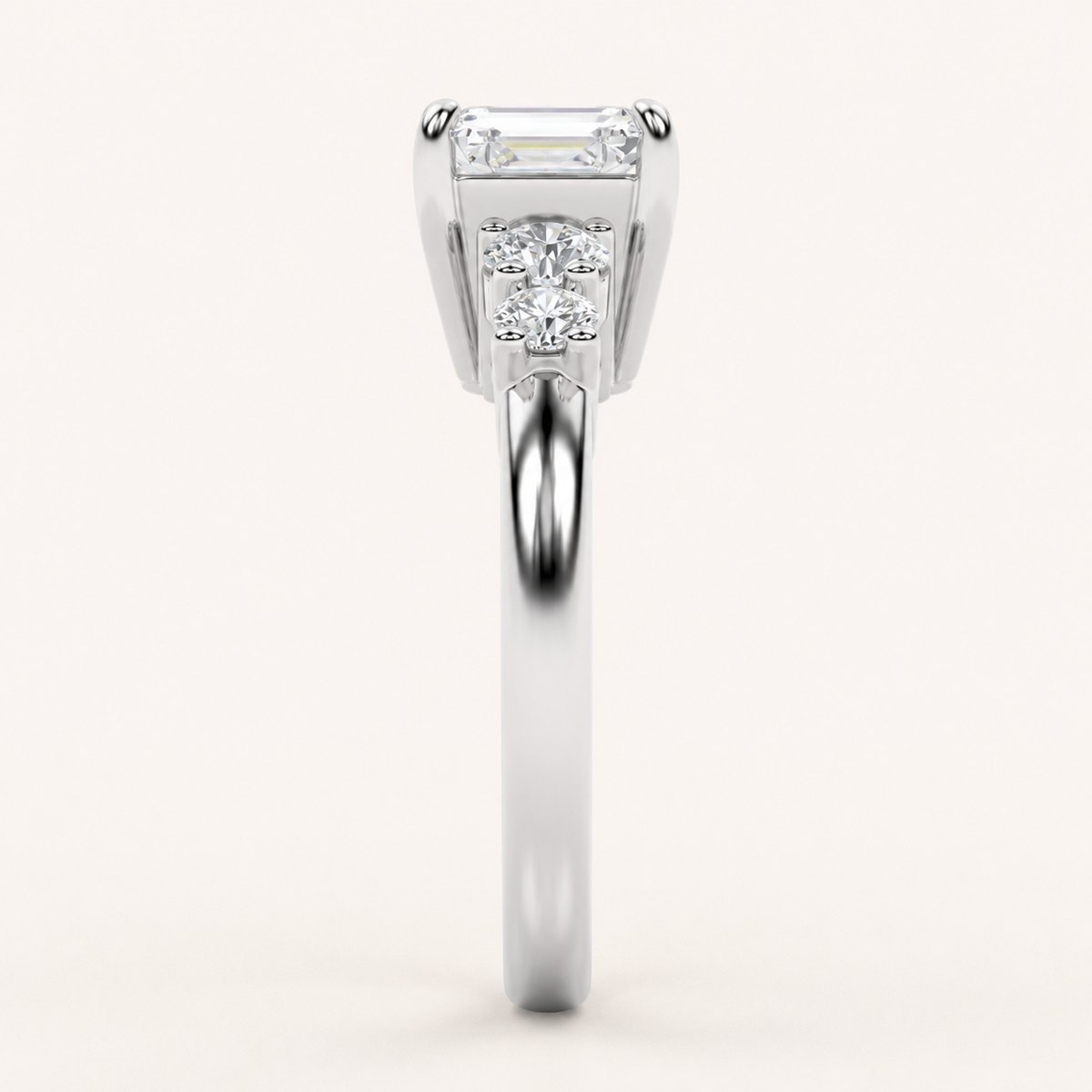1.5CT Emerald Cut Lab Grown Diamond East West Accented Three Stone Ring