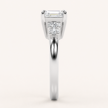 1.5CT Emerald Cut Lab Grown Diamond East West Accented Three Stone Ring