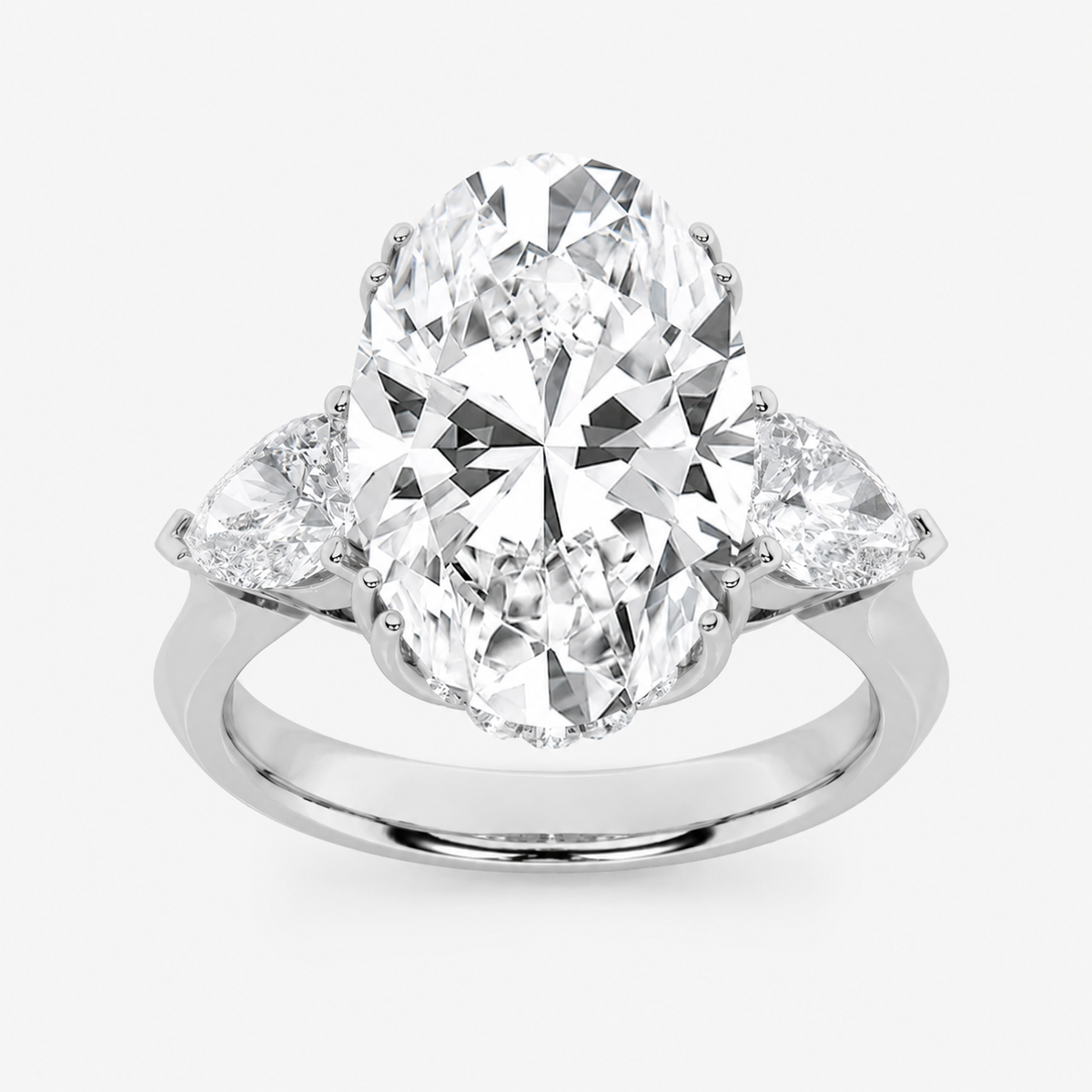 6.50 CT Oval Cut Lab Grown Diamond Bold Statement Accented Three Stone Ring